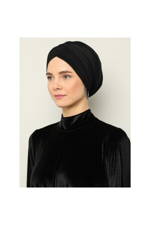 Gekreuzte dreigestreifte Meereshaube. Fertige Hijab-Hijab-Haube in Schwarz - 5