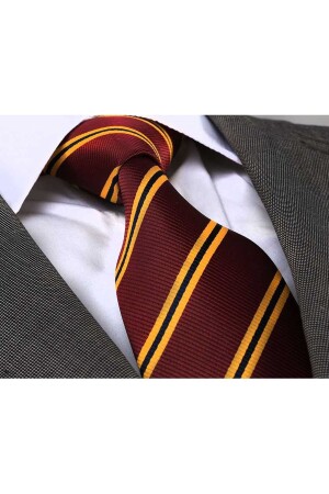 Gelb gestreifte bordeauxrote Jacquard-Harry-Potter-Hogwarts-Krawatte AD8517 - 2