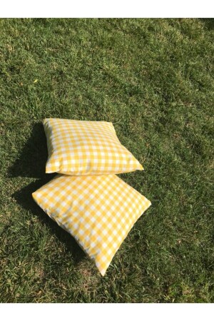 Gelb karierte Gingham-Picknickmatte 170 x 170, 2-teiliges Picknick-Matte 45 x 45 cm, Picknick-Set - 7