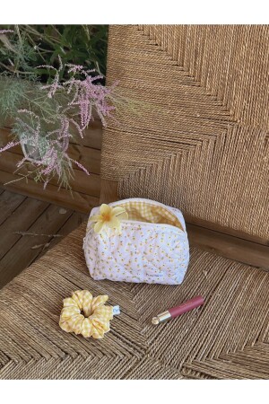 Gelbe Blumen-Make-up-Tasche, große Größe - 2