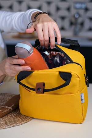 Gelbe, wärmeisolierte, wasserdichte Thermotasche zum Transport von Lebensmitteln, Lunchtasche mit Aufhänger - 3