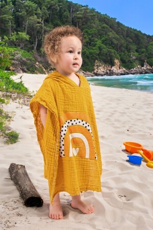 Gelber Poncho aus Bio-Musselin für Baby- und Kinder-Strandponcho - 1