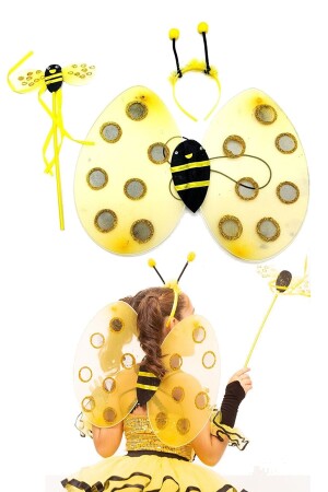 Gelbes Bienenflügel-Kronen-Zepter-Kostüm-Set für Kinderparty am 23. April, Bienenflügel-Kronen-Set - 2