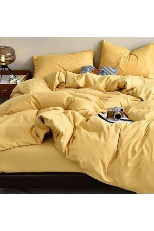 Gelbes Doppelbett-Bettbezug-Set. DOPPELBETTBEZUG-SETFLATYELLOW - 6