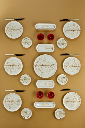 Gelbes Herbstsaison-Lux-Keramik-Frühstücksset, 21-teilig, für 6 Personen, Set 25-teilig, rund, Herbst - 2