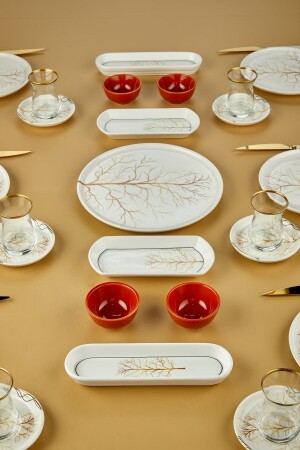 Gelbes Herbstsaison-Lux-Keramik-Frühstücksset, 21-teilig, für 6 Personen, Set 25-teilig, rund, Herbst - 3