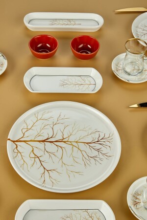 Gelbes Herbstsaison-Lux-Keramik-Frühstücksset, 21-teilig, für 6 Personen, Set 25-teilig, rund, Herbst - 6