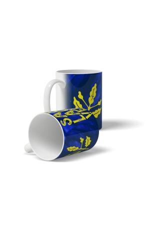 Gelbes Marineblau – dunkelblau bedruckte Tasse - 3