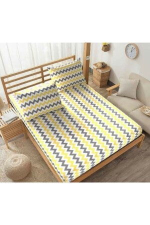 Gelbgraues Spannbettlaken für Einzelbett, 1 Kissenbezug 120 x 200, Ecsrızizag19 - 2