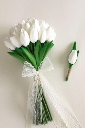 Gelin Buketi Beyaz Islak Lale Yaka Çiçeği - 1