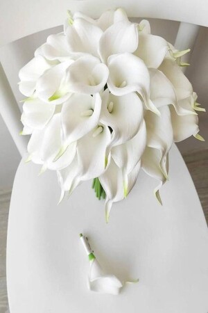 Gelin Buketi Islak Gala Beyaz Damat Yaka Çiçeği - 1