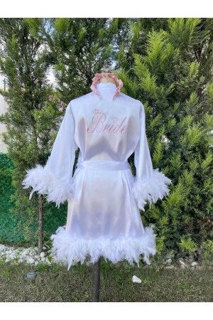 Gelin Sabahlığı Tam Tüylü Nakış Pudra Taç Hediyeli - Before To Be Bride