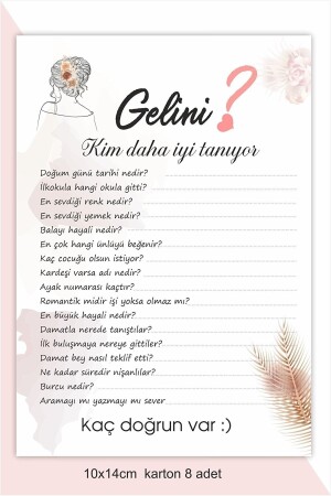 Gelini Kim Daha Iyi Tanıyor? Bekarlığa Veda Soru Kartları 8 Adet 10x14cm - 43 Cici Süsler Organizasyon