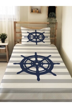 Gemi Dümen Desenli Bebek Ve Çocuk Baskılı Tek Kişilik Pike Takımı 160x230 Gri - Evmila