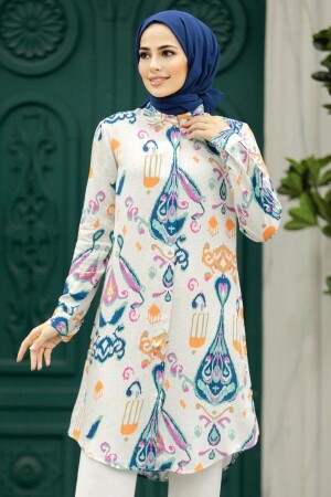 Gemusterte marineblaue Hijab-Viskose-Tunika 11676L - 1