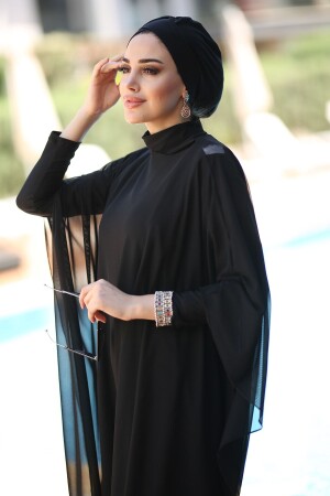 Gemusterter Single-Kaftan-Pareo-auf-Hijab-Badeanzug Rp001 Schwarz - 5