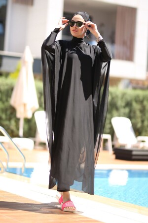 Gemusterter Single-Kaftan-Pareo-auf-Hijab-Badeanzug Rp001 Schwarz - 7