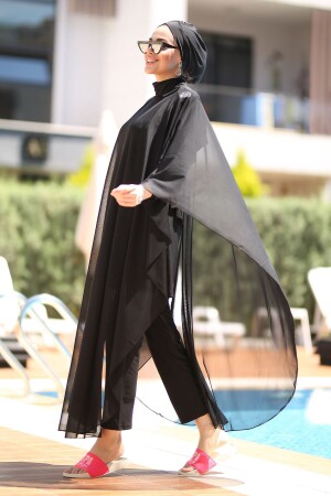 Gemusterter Single-Kaftan-Pareo-auf-Hijab-Badeanzug Rp001 Schwarz - 8