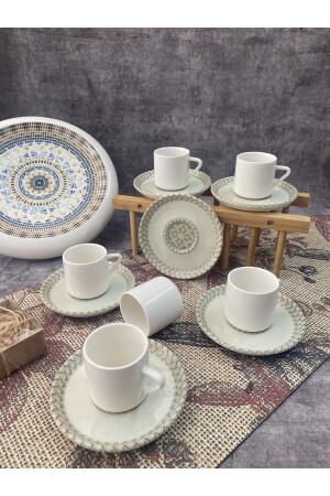 Gemustertes, modernes, schlichtes Porzellan-Kaffeetassen-Set für 6 Personen, Kaffeetasse, Nescafe-Tasse, türkisch - 2