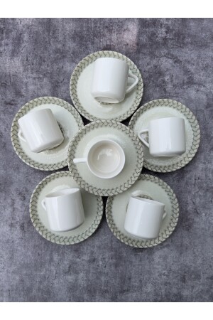 Gemustertes, modernes, schlichtes Porzellan-Kaffeetassen-Set für 6 Personen, Kaffeetasse, Nescafe-Tasse, türkisch - 7