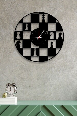 منز-شطرنج تصميم ديكوراتي ساعة الجدار ساعة شطرنج - Genel Markalar