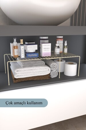 Genişletilebilir Raf Ayarlanabilir Dolap İçi Düzenleyici Mutfak Düzenleyici Banyo Düzenleyici BEJ - 2