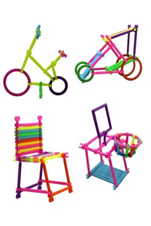 Geometrik Çubuklar 120 Parça Bloklar Yapboz Puzzle Bultak Zeka Renk Algı Gelişim Eğitici Oyuncak - 5