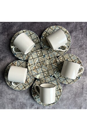 Geometrisch gemustertes Kaffeetassen-Set für 6 Personen, Kaffeetasse, Nescafe-Tasse, türkisch - 4