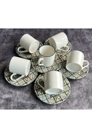 Geometrisch gemustertes Kaffeetassen-Set für 6 Personen, Kaffeetasse, Nescafe-Tasse, türkisch - 6