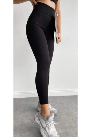 Geraffte, geraffte Leggings mit hoher Taille - 1