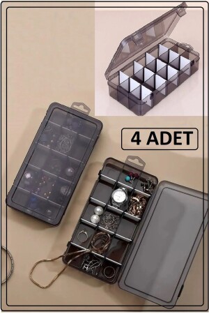 Geräuchert, 4 Stück, 15 Fächer, Halskette, Ring, Schmuckschatulle mit Deckel, Nähkästchen, Organizer, Aufbewahrungsbox, BAYEV-DZNLYC15COMPARTMENTFUME4ADT - 1