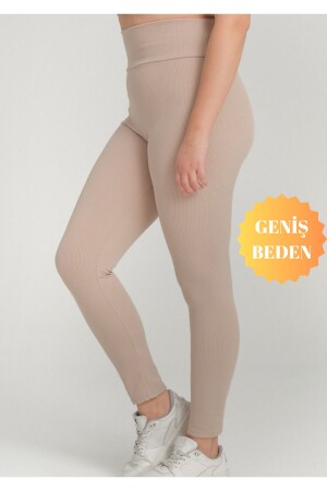 Gerippte, cremefarbene Strumpfhose mit hoher Taille von Curve in Übergröße - 1