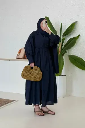 Geripptes Premium-Voile-Kleid Marineblau - Nuuwears