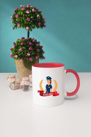 Geschenk für Polizistin, roter Becher, Tasse, dekorativer Stein - 4