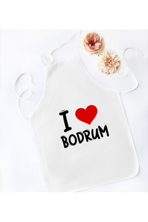 Geschenk „I Love Bodrum“ entworfene weiße Küchenschürze – Modell 1 Bitmeden121628 - 2