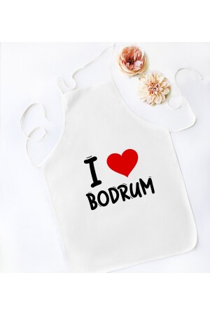 Geschenk „I Love Bodrum“ entworfene weiße Küchenschürze – Modell 1 Bitmeden121628 - 3