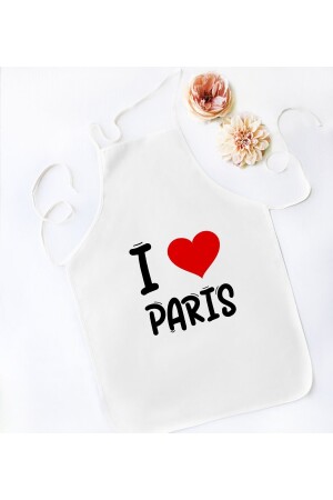 Geschenk I Love Paris Design Weiße Küchenschürze – Modell 1 Bitmeden121641 - 3