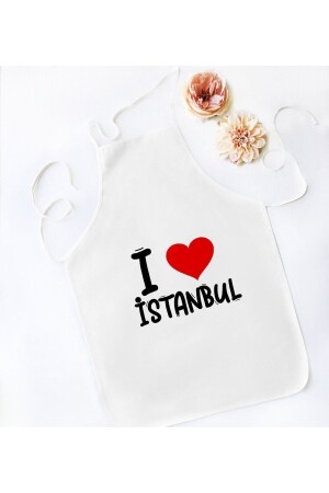 Geschenk „Ich liebe Istanbul“ entworfene weiße Küchenschürze – Modell 1 Bitmeden121633 - 2