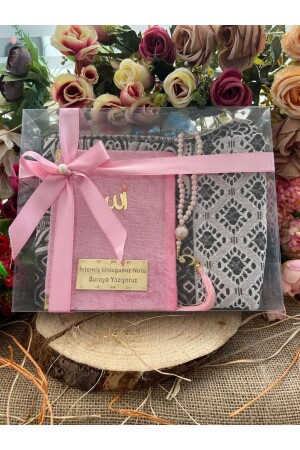 Geschenk-Mitgift-Gebetsteppich-Set, Gebetsperlen, groß, geschrieben, Baby-Rosa-Samt, Yasin-Juzu-Set, Braut, Bräutigam - 2