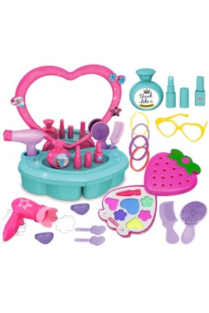 Geschenk-Schönheitssalon mit echtem Spiegel und Zubehör + Spielzeug-Erdbeer-Make-up-Set, Haushaltsspielzeug FİRUZEN SET - 4