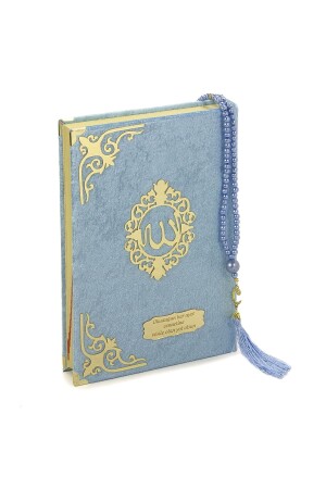 Geschenk-Set aus Koran-Gebetsteppich und Rosenkranz aus Samt in Blau - 6