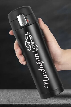 Geschenk-Thermoskanne mit personalisiertem Namen, bedruckt, Stahl, 450 ml, Thermoskanne NRD887 SCHWARZ - 5