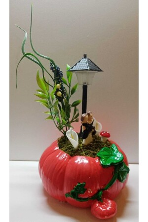 Geschenk zum Hochzeitstag, Geschenk für Verliebte, beleuchtetes Kürbis-Terrarium mit Braut- und Bräutigam-Figur, rot 54896455 - 8