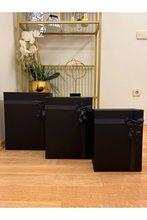 Geschenkbox für Braut und Bräutigam, Bündel-Set, dekorative Box, 3-teilige Gürtelbox mit schwarzem Band, Geschenkbox, Groombridejewelrybox - 1