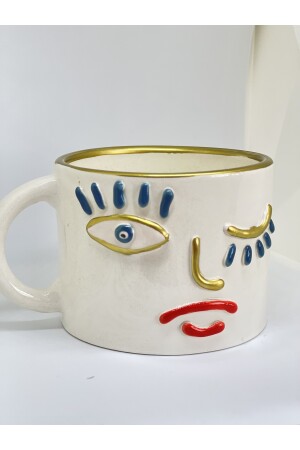 Gesicht gemusterte handgemachte Kaffeetasse Tasse Gesichtsbecher - 4