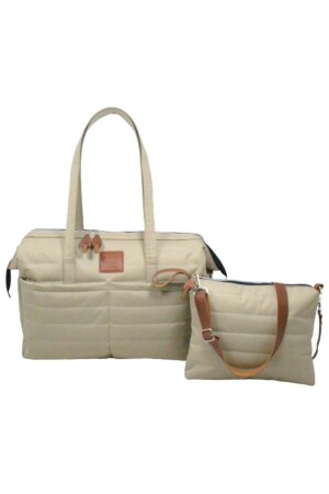 Gesteppte Mama-Baby-Tasche, exklusives Design, 2er-Set, Beige, Mutter-Baby-Pflege- und Damentasche - 1