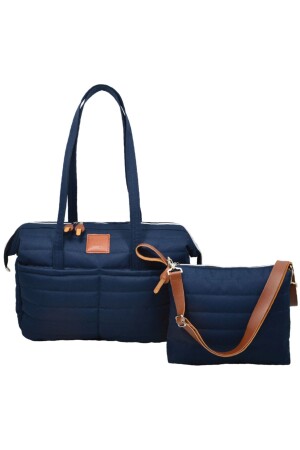 Gesteppte Mama-Babytasche, exklusives 2er-Set, marineblaue Mutter-Babypflege- und Damentasche - 2