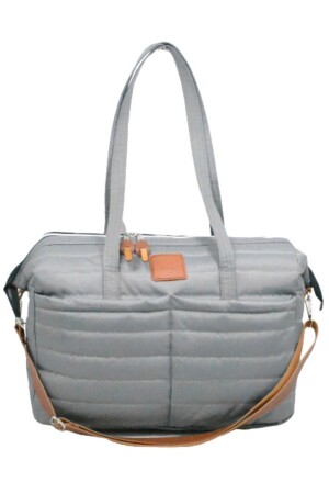 Gesteppte Mama-Babytasche, exklusives Design, 3er-Set, graue Mutter-Babypflege- und Damentasche - 4