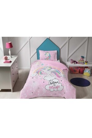 Gestepptes Einzelbett-Bettbezug-Set für vier Jahreszeiten, Komplettset, Einhorn-Rosa, MSTK09507 - 3