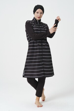 Gestreifter Full-Hijab-Badeanzug für Damen mit Strumpfhosen und Haube, 3-teiliges Set Full-Hijab-Badeanzug 99000 - 1